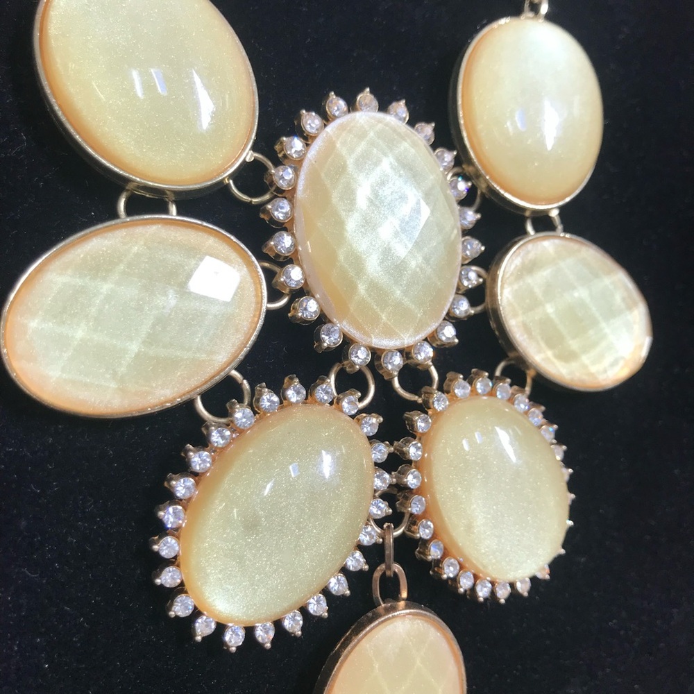Pale Yellow Faceted Rhinestone Necklace Champagne Neutral Chunky Bold